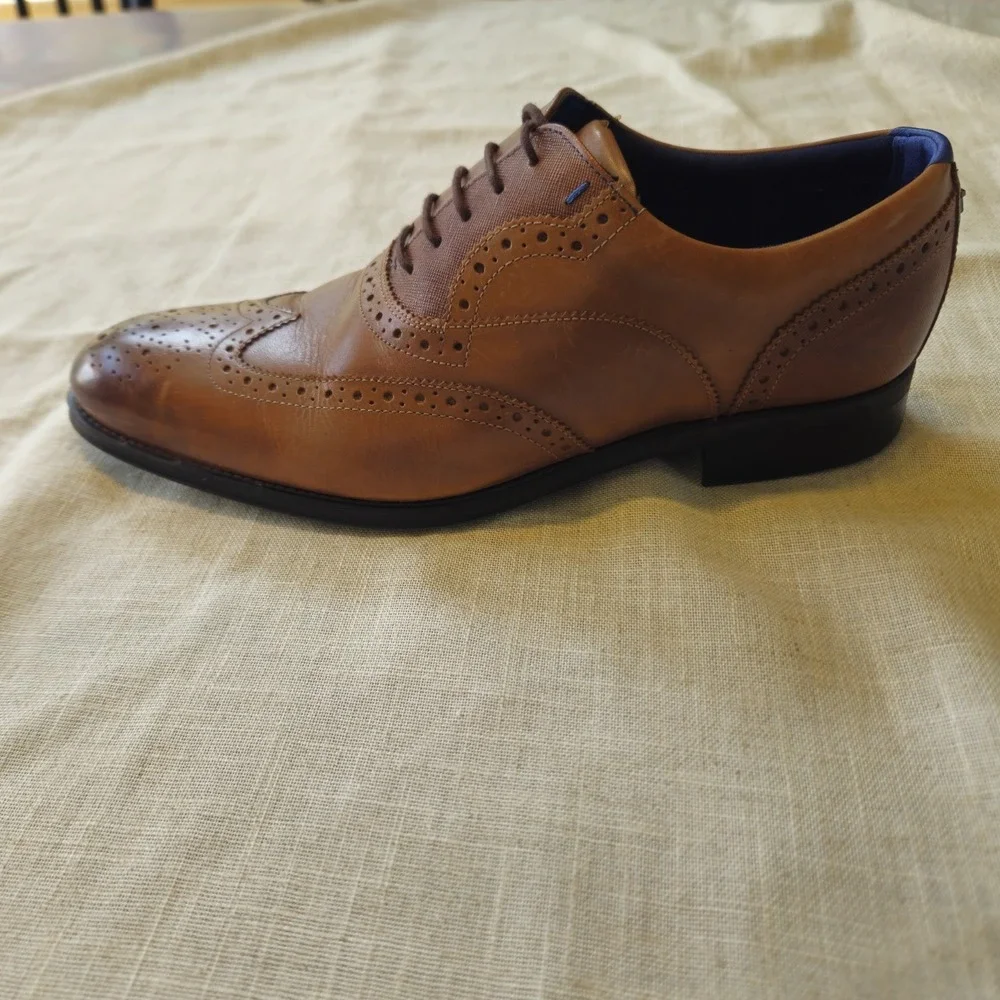 Ted Baker Mens Cognac Brown Leather Wingtip Brogue Oxford Shoes Size US 10 Luxe‎